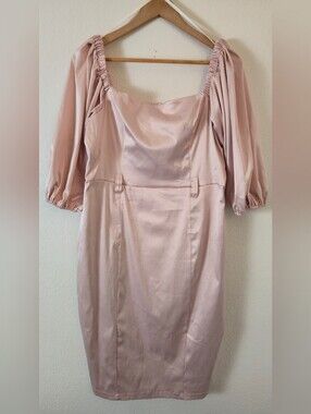 Premier Amour Pink Satin Mini Dress With Puff Sleeves